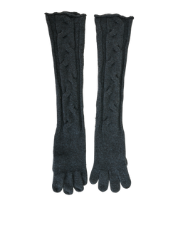 Loro Piana Cable Knit Long Gloves, Cashmere, Blue, Sz S, 1*