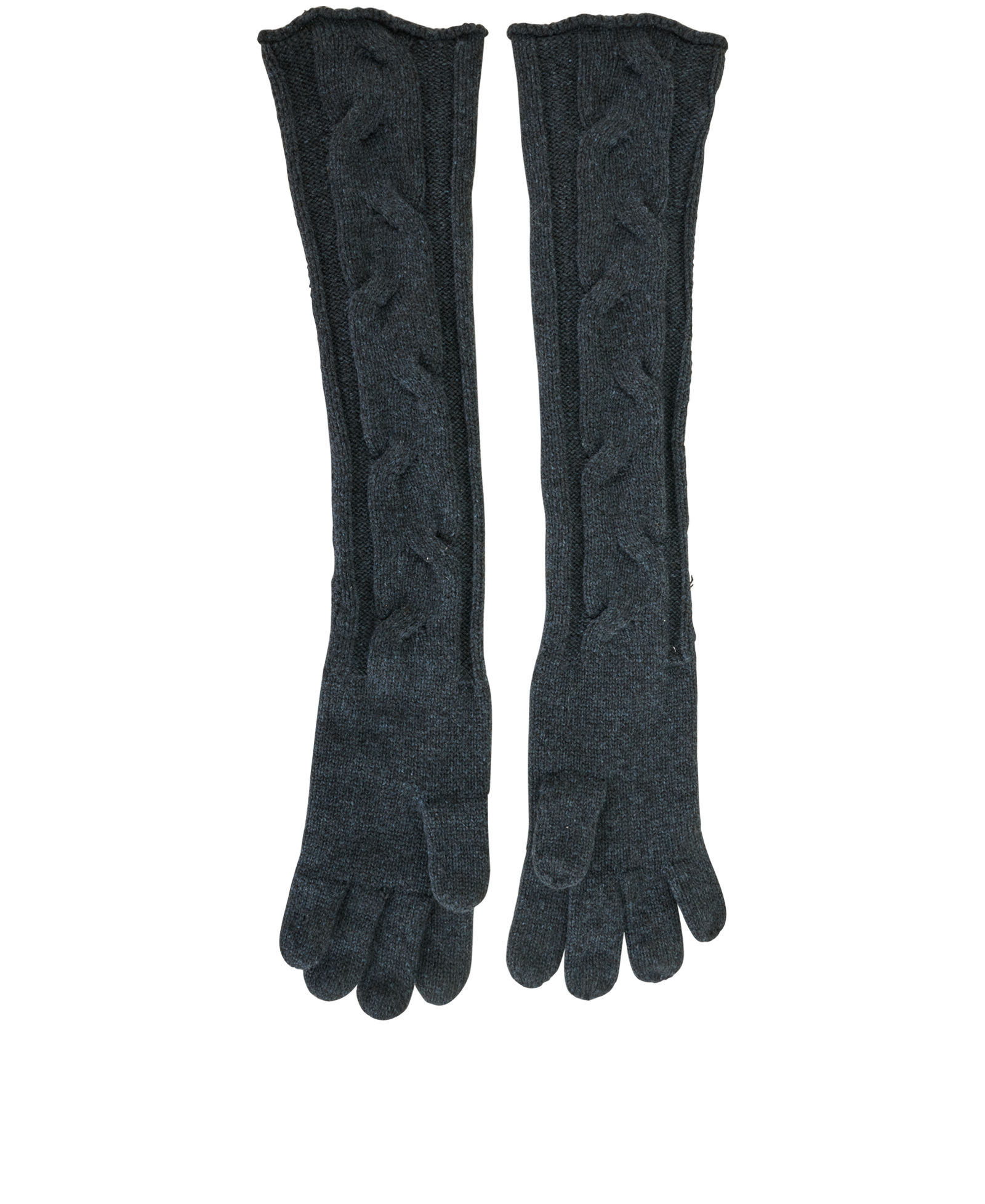 Loro Piana Cable Knit Long Gloves, &pound;120, Accessories, Blue, Cashmere, Back view