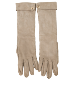 Loro Piana Logo Plate Long Gloves, Goatskin, Grey, Sz S, 1*