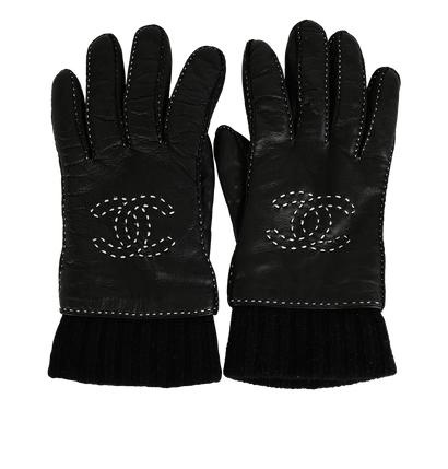 Chanel CC Gloves, &pound;295, Accessories, Black, Cashmere/Leather, Front view