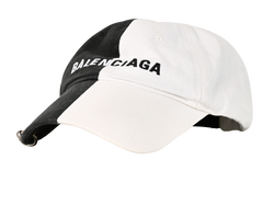 Balenciaga 50/50 Baseball Cap, Cotton, Grey/White, Sz L, DB, 2*