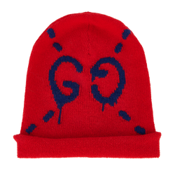 Gucci GG Graffiti Beanie, Wool, Red, Sz S, MII, 3*