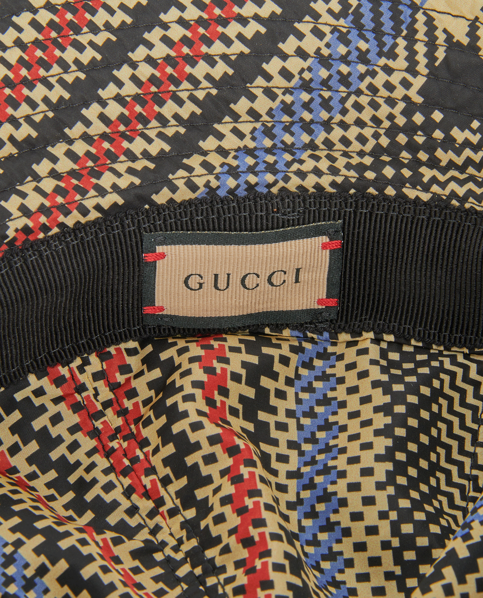 Gucci Checked Bucket Hat, &pound;180, Accessories, Black/Cream/Red, Polyester (Polymer), Other view