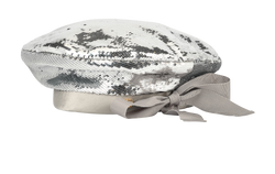 Gucci Sequin Beret, Viscose, Silver, Sz 58, DB, 3*