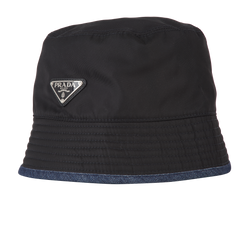 Prada Reversible Bucket Hat, Nylon/Cotton, Black/Blue, Sz S, MII, 2*