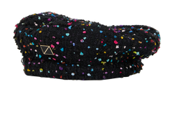 Valentino Dot-Jacquard Tweed Beret, Viscose/Poly, Black, 57CM, 2*