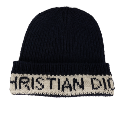 Christian Dior D White Beanie, &pound;280, Accessories, Navy, Cashmere/Wool, Front view