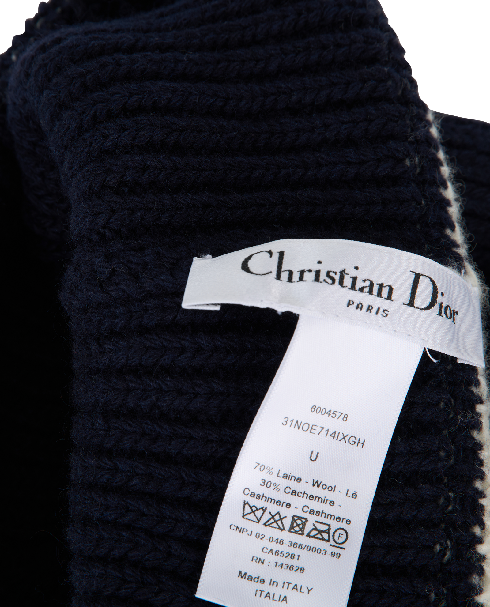 Christian Dior D White Beanie, &pound;280, Accessories, Navy, Cashmere/Wool, Other view
