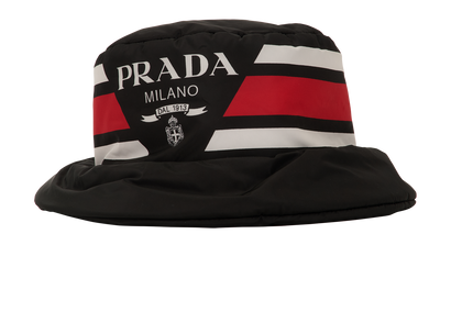 Prada Re-Nylon Logo Puffer Bucket Hat, &pound;150, Accessories, Black, Polyester (Polymer), Front view