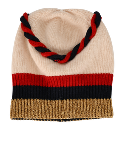 Gucci Stripe Beanie, Wool/Cashmere, Cream/Red/Blue/Gold, MII, Sz M, 3*