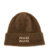 Miu Miu Logo Knit Beanie, &pound;210, Accessories, Brown, Mohair/Polyester (Polymer), Front view