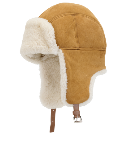 Prada Logo-Plaque Trapper Hat, &pound;450, Accessories, Tan, Lambskin Leather, Front view