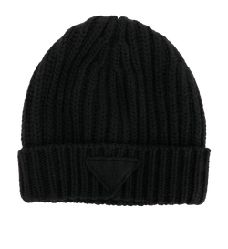 Prada Triangle Patch Beanie, Virgin Wool/Cashmere, Black, Sz XS, 3*