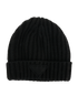 Prada Triangle Patch Beanie, &pound;220, Accessories, Black, Cashmere/Wool, Front view