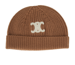 Celine Triomphe Beanie, Cashmere, Tan, Sz OS, 3*