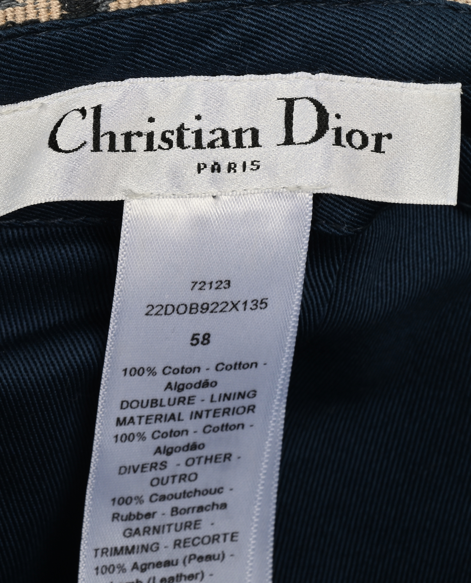 Christian Dior Oblique Baseball Cap, &pound;350, Accessories, Cream/Navy, Canvas, Other view
