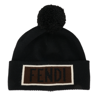 Fendi Logo Bobble Hat, &pound;120, Accessories, Black, Wool, Front view