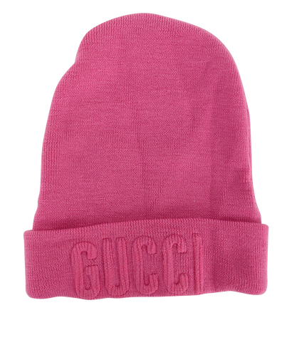 Gucci Logo Embroidered Knit Beanie, &pound;130, Accessories, Pink, Wool, Front view