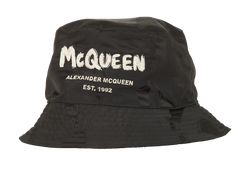 Alexander McQueen Bucket Hat, Polyster, Black, Sz M, 3*