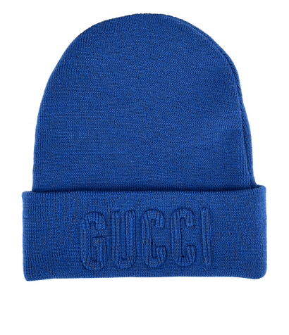 Gucci Logo Beanie, &pound;220, Accessories, Blue, Wool, Front view