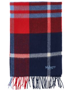 Mulberry Nova Check Scarf, Wool, Red/Blue, 2*
