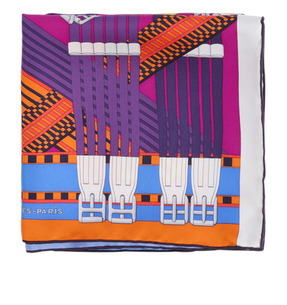 Hermes Double Sangle Scarf 90, &pound;275, Accessories, Blue/Orange/Red, Silk, Front view