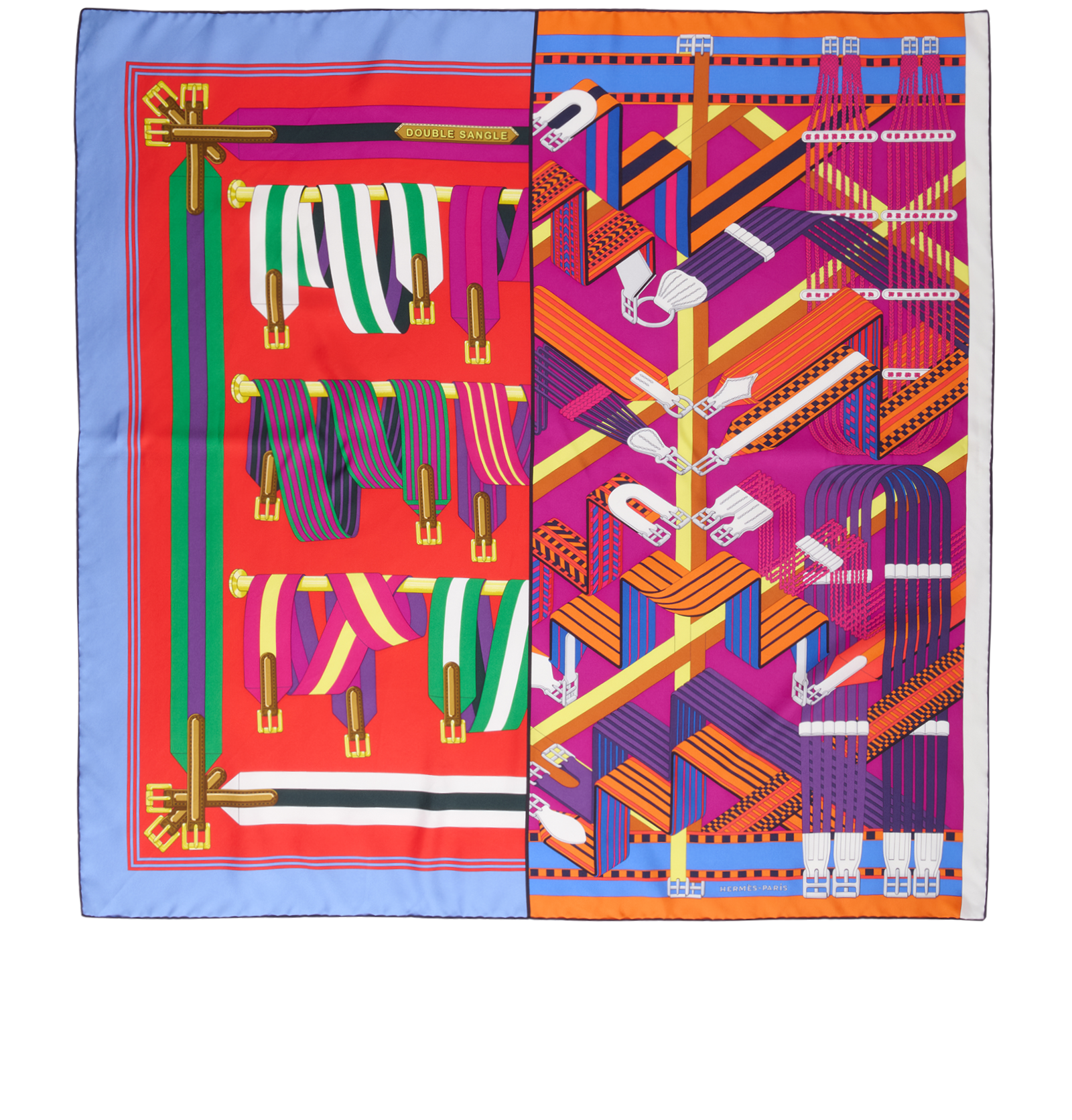 Hermes Double Sangle Scarf 90, &pound;275, Accessories, Blue/Orange/Red, Silk, Back view