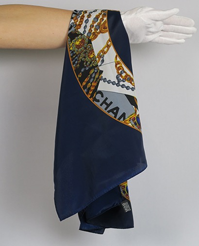 Chanel Navy Jewel CC Logo Scarf, front view