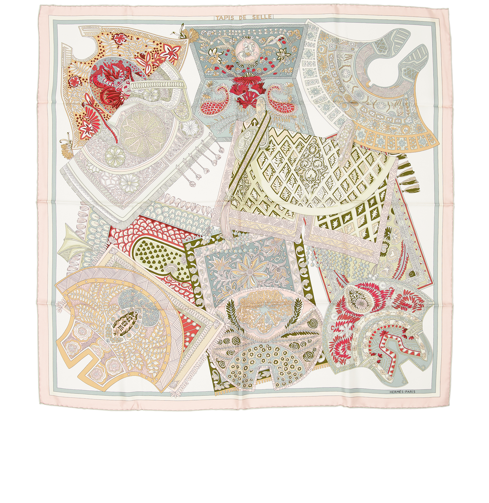 Hermes Tapis De Selle Carre 90, &pound;295, Accessories, Beige/Pink, Silk, Back view