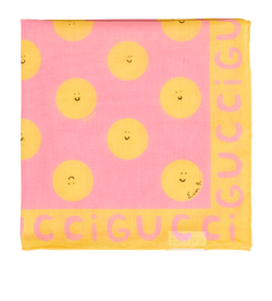 Gucci x E.Roberts Smile Print Bandana, Cotton, Pink/Yellow, 3*