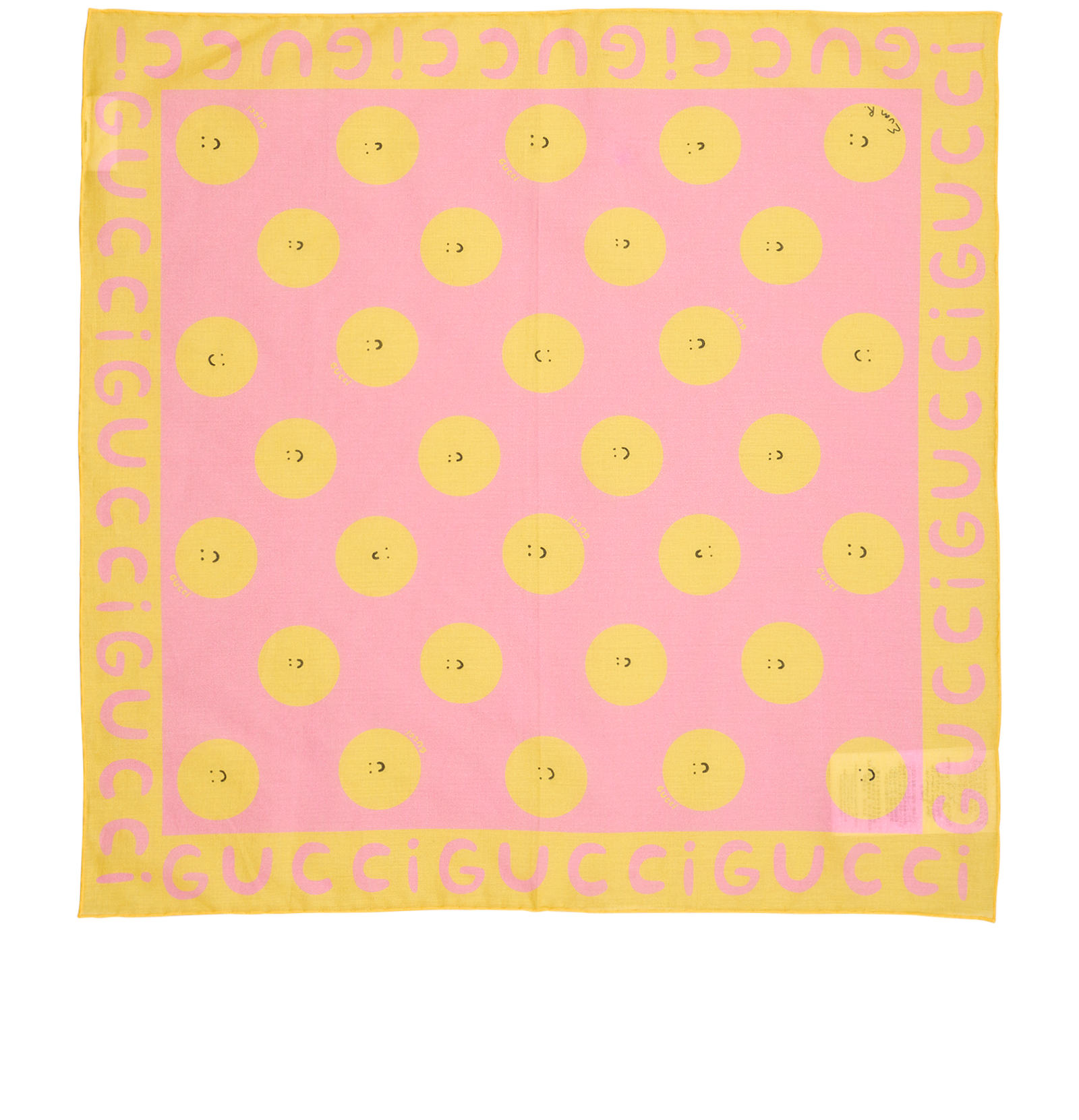 Gucci x E.Roberts Smile Print Bandana, &pound;120, Accessories, Pink/Yellow, Cotton, Back view