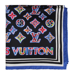 Louis Vuitton Monogram Vivienne Scarf, Silk, Black, B, 2*