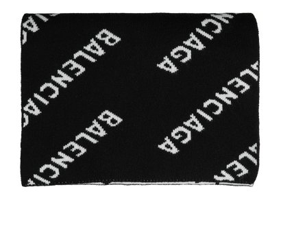 Balenciaga Allover Logo Reversible Scarf, &pound;110, Accessories, Black/White, Wool, Front view