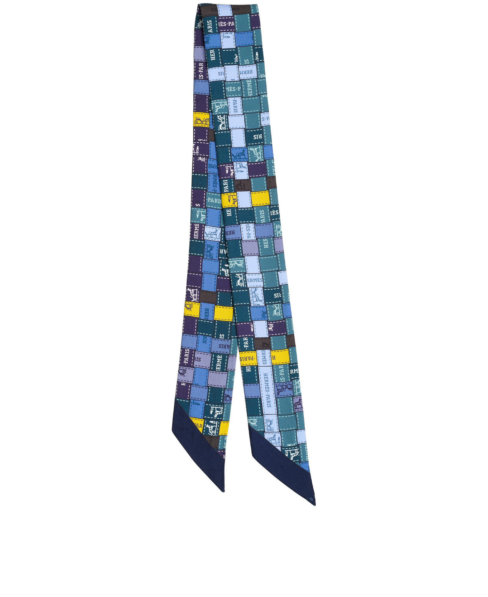 Hermes Ribbons Twilly Scarf, &pound;110, Accessories, Blue/Yellow, Silk, Back view