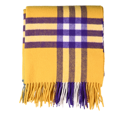 Burberry Washed Giant Check Scarf, £220, Accessories, Purple/Yellow, Cashmere, Front view