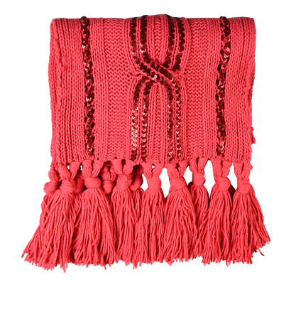 Mulberry Sequins Knitted Long Scarf, £90, Accessories, Pink/Red, Wool, Front view
