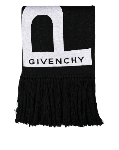 Givenchy Logo Fringed Scarf, £140, Accessories, Black/White, Cotton, Front view