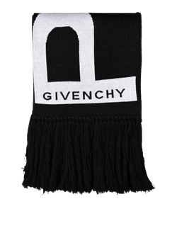 Givenchy Logo Fringed Scarf, Cotton, Blk/White, MII, 3*