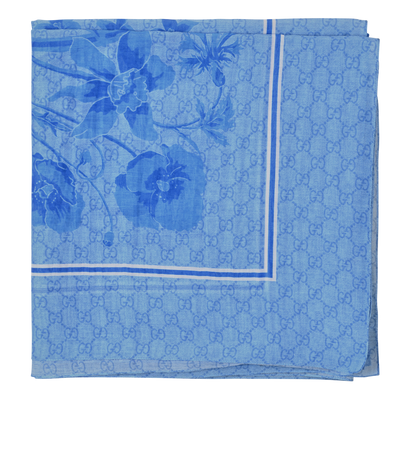 Gucci GG Floral Print Scarf, £180, Accessories, Blue, Cotton, Front view