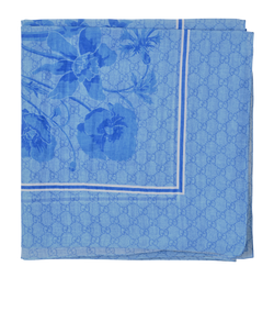 Gucci GG Floral Print Scarf, Cotton, Blue/white, MII, B, 3*