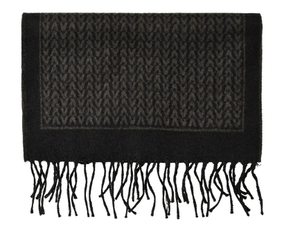 Valentino V Fringed Long Scarf, £225, Accessories, Black/Green, Cashmere/Silk, Front view