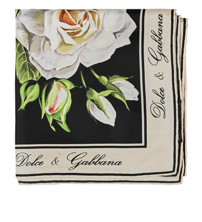 Dolce & Gabbana Rose Print Scarf, £240, Accessories, Black/Burgundy/White, Silk, Front view