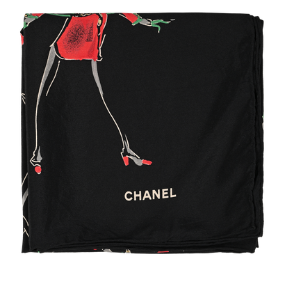 Chanel Coco Portraits Scarf, &pound;250, Accessories, Black/Green/Red, Silk, Front view