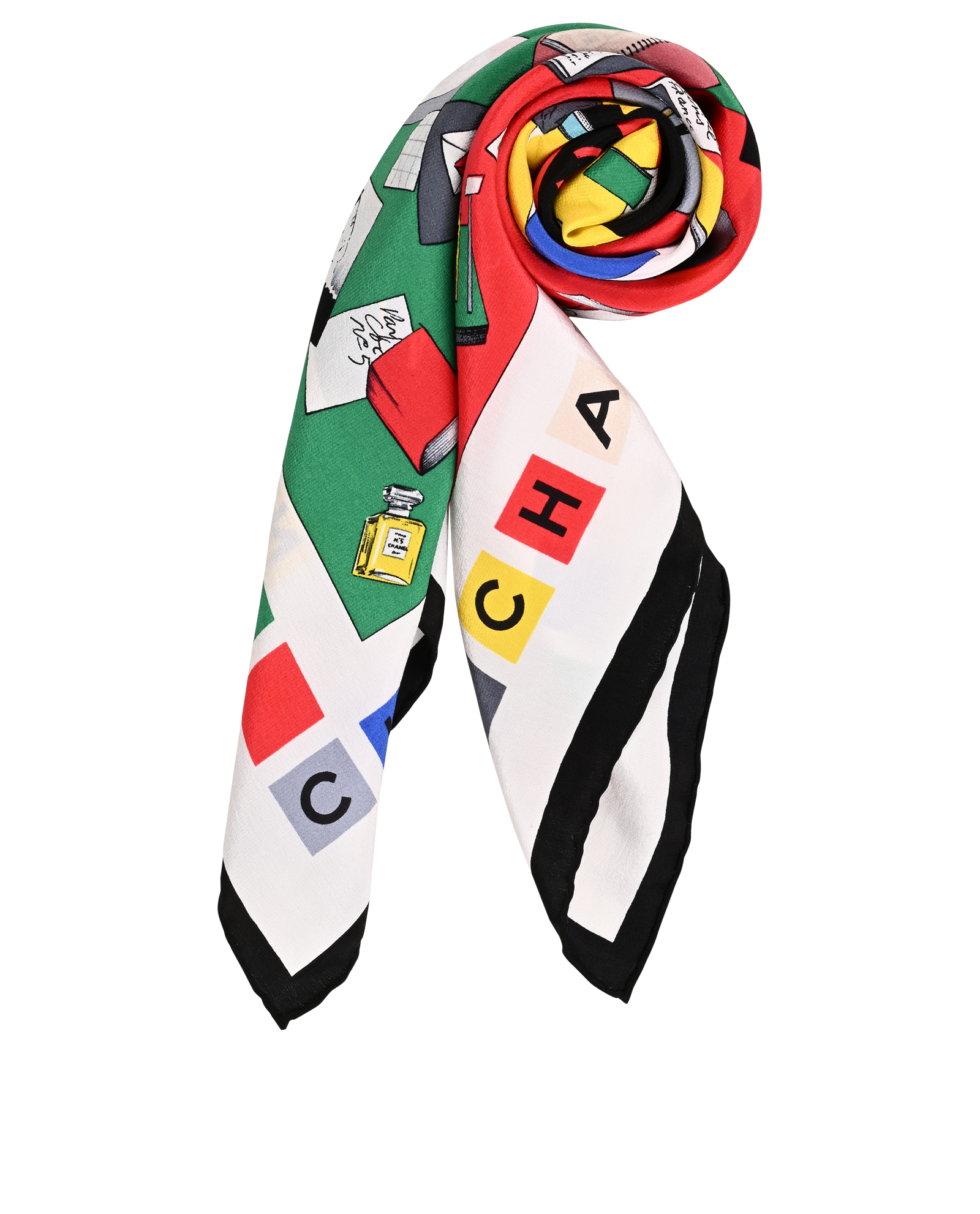 Chanel Coco Letters Scarf, &pound;250, Accessories, Black/Pink/White, Silk, Other view