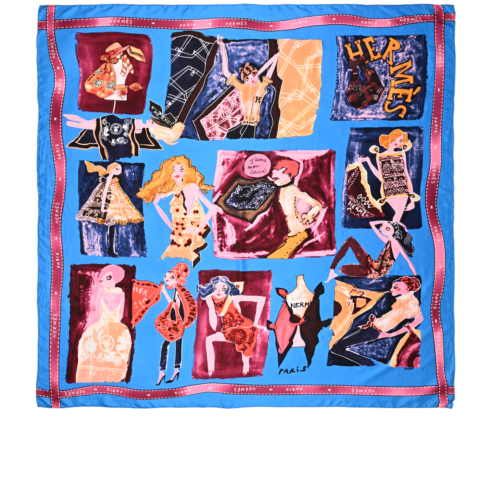 Hermes J'Aime Mon Carre Scarf, &pound;220, Accessories, Blue/Burgundy, Silk, Back view