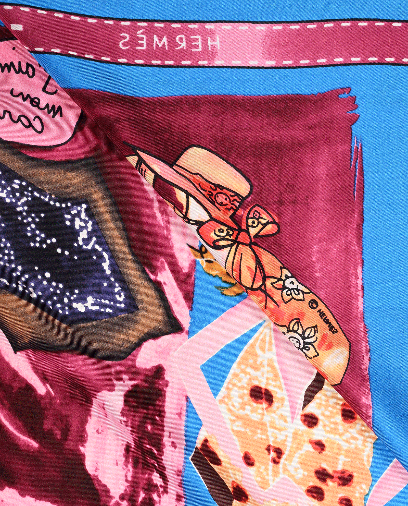 Hermes J'Aime Mon Carre Scarf, &pound;220, Accessories, Blue/Burgundy, Silk, Other view