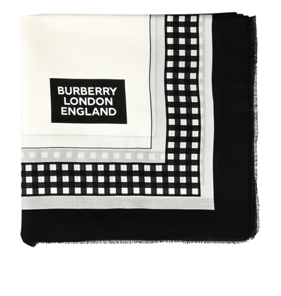 Burberry Swan Ink Print Scarf, &pound;80, Accessories, Black/White, Cotton/Silk, Front view