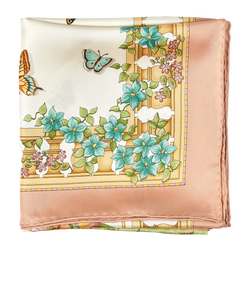 Salvatore Ferragamo Birds & Butterflies Scarf, Silk, White/Pink, B, 3*