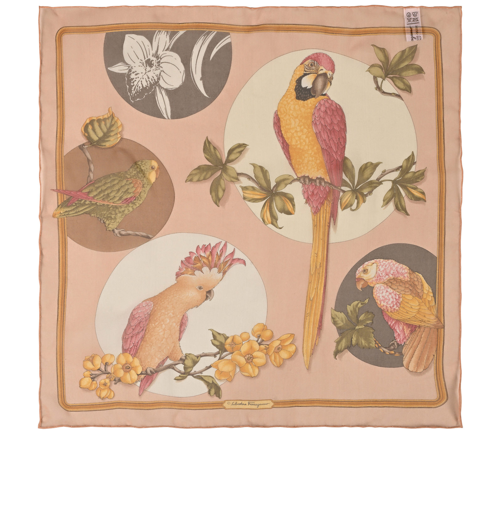 Salvatore Ferragamo Sheer Bird Pocket Square, &pound;60, Accessories, Nude, Silk, Back view