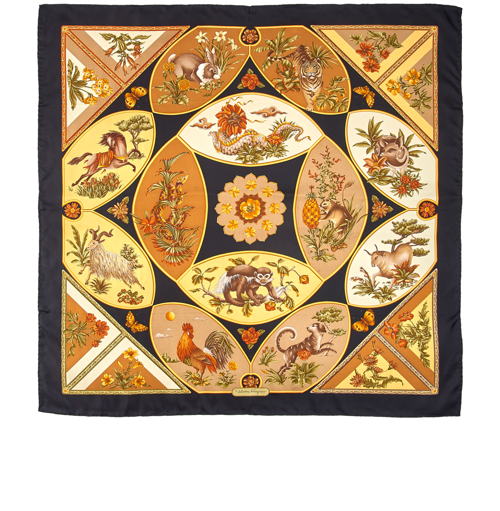 Salvatore Ferragamo Animal Scarf, &pound;240, Accessories, Black/Gold, Silk, Back view